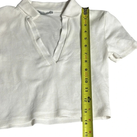 Zara  crop top . Women XXS deep Vee,cotton knit,rib,short sleeve,shirt collar - Picture 7 of 10